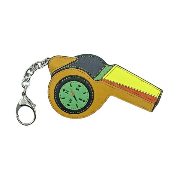 MCM Women's Brown/Yellow Leather Cognac Visetos Whistle Charm Key Ring